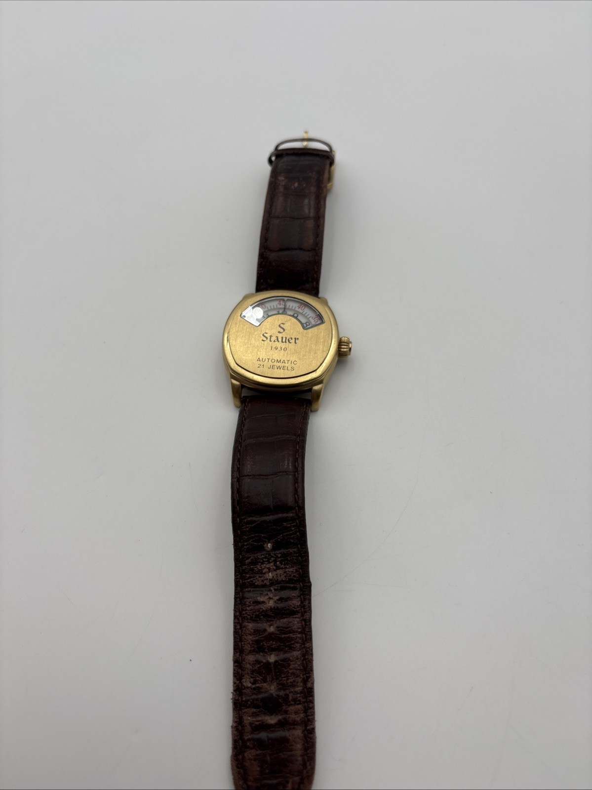 Stauer 1930 Dashtronic Automatic Watch Gold Tone 21 Jewel Jump Hour Style Runs