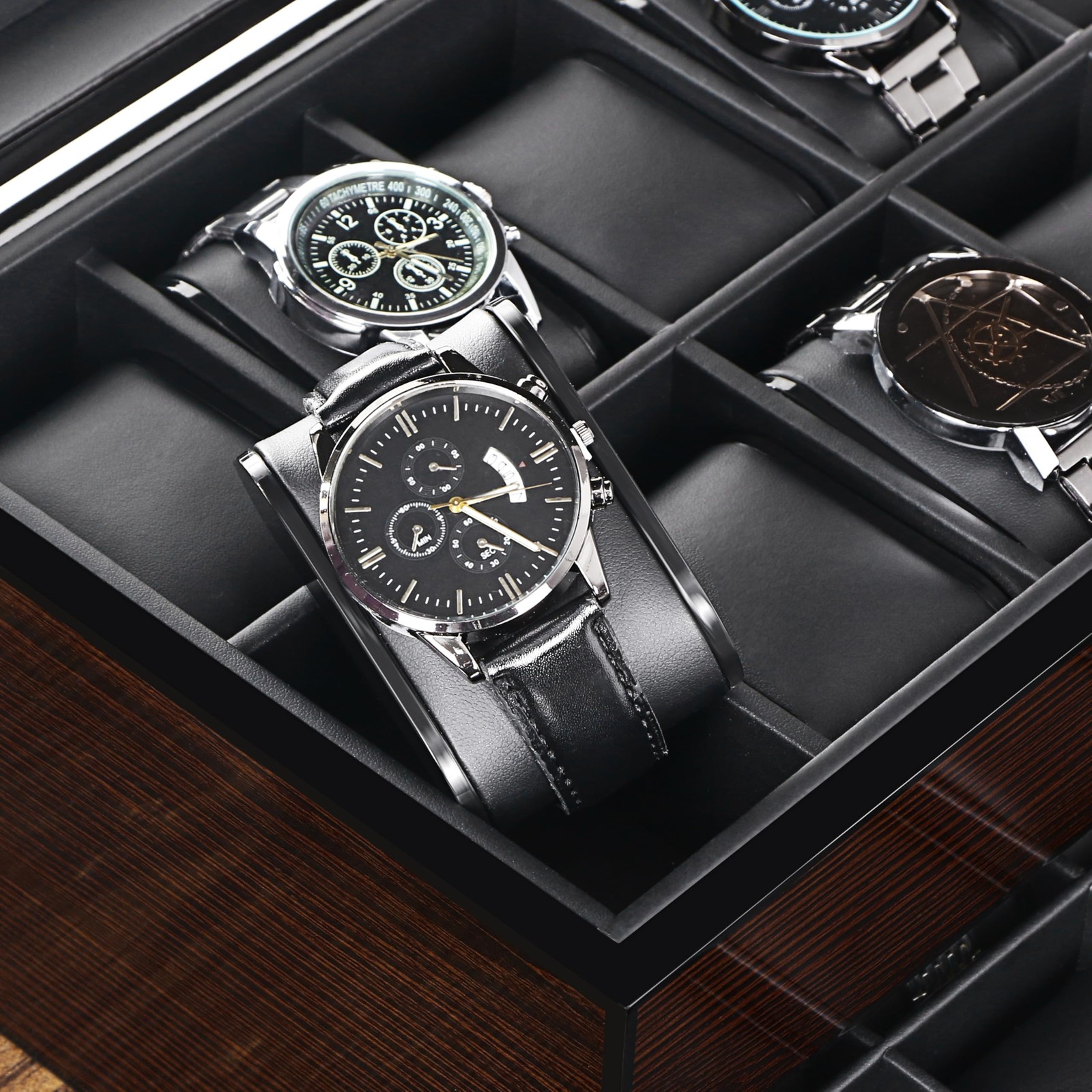 BEWISHOME High-End Watch Box, 20-Slot Case with Large Medium, Brown
