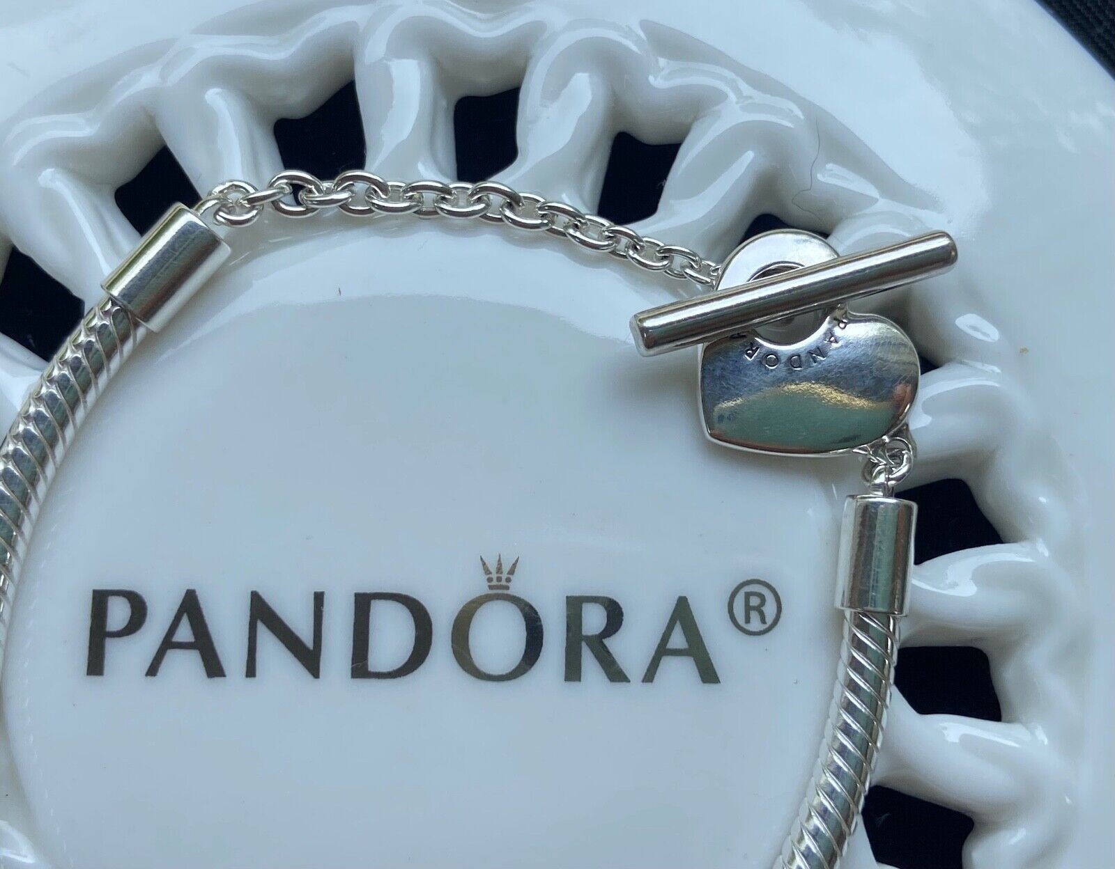 Authentic Pandora Heart T-Bar Snake Chain Bracelet #599285C00
