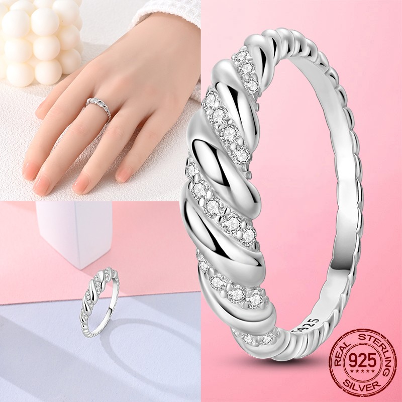 LAZA 925 Sterling Silver Gradual Twists Finger Ring AAA CZ Women Jewelry