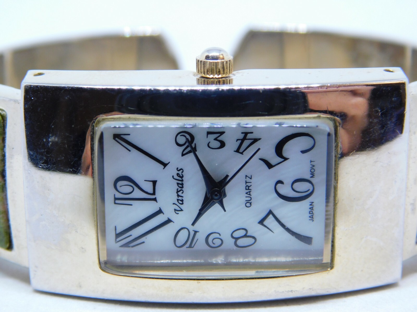 Varsales Cuff Bracelet Stones Inlay Quartz Women’s Watch Sz. 6” New Battery