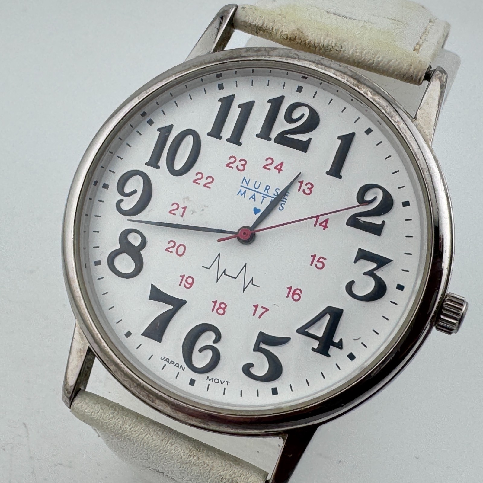 VTG Nurse Mates Quartz Watch Men 41mm Silver Military Dial Leather New Battery