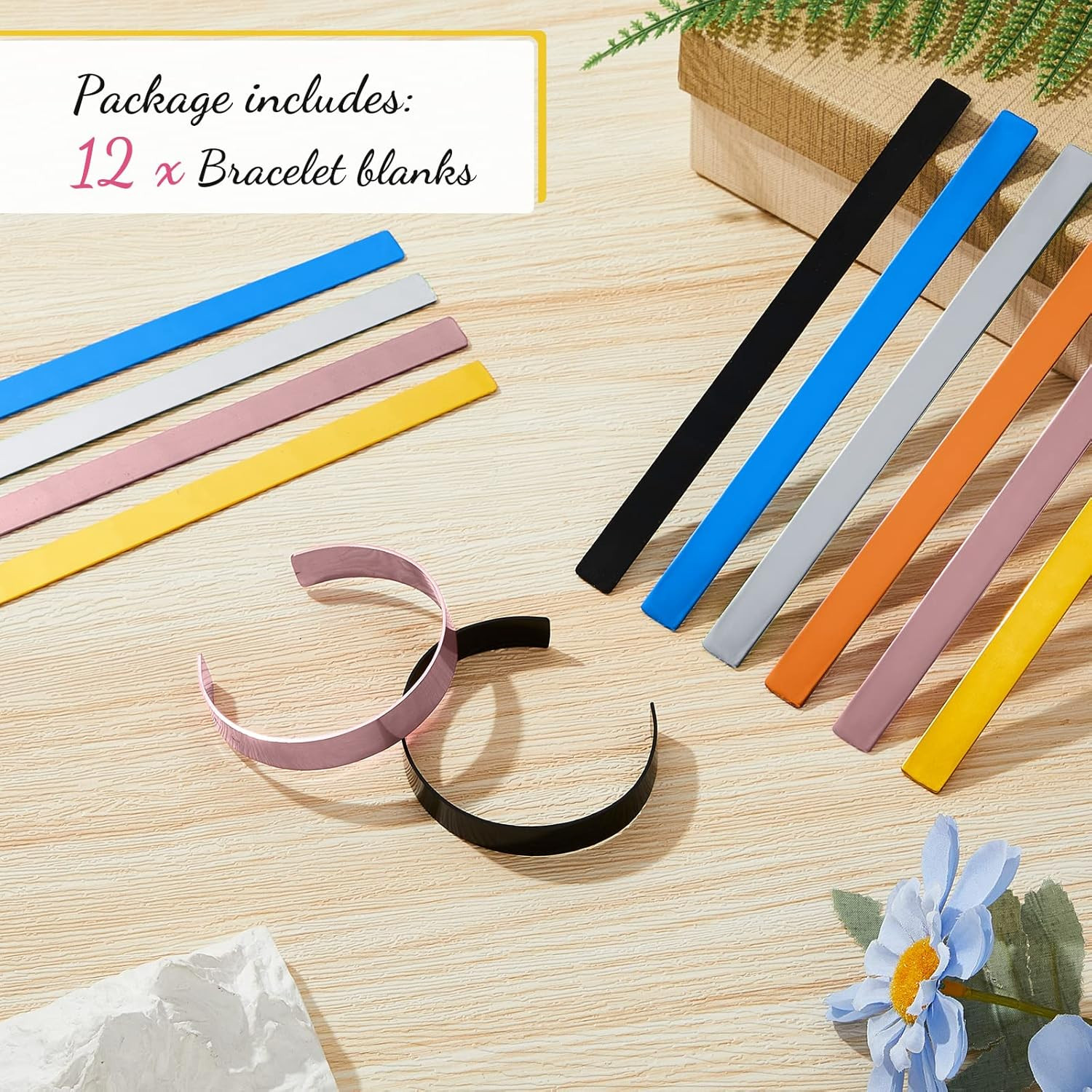 12 Pcs Anodized Aluminum Bracelet Blanks Stamping Blanks Engraving Colorful Meta