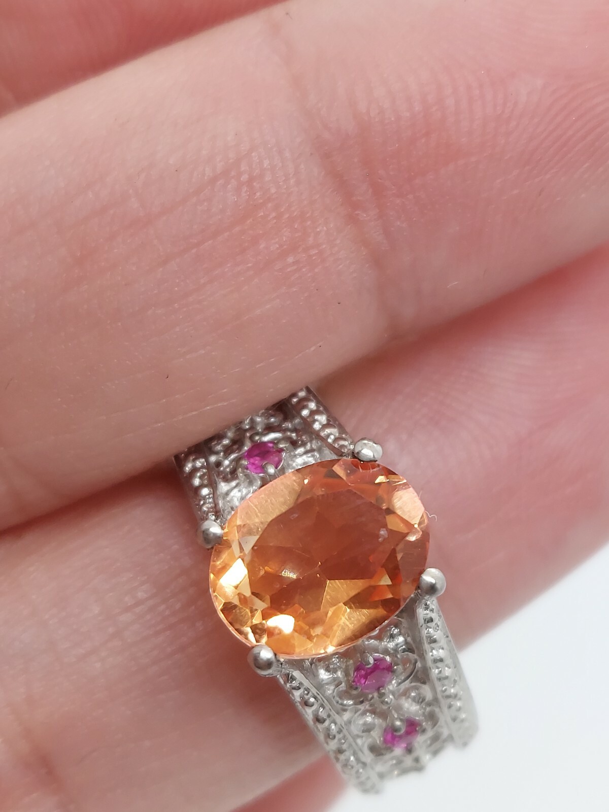 Karis STS Silver Tone Orange Gemstone Ring size 7. 5