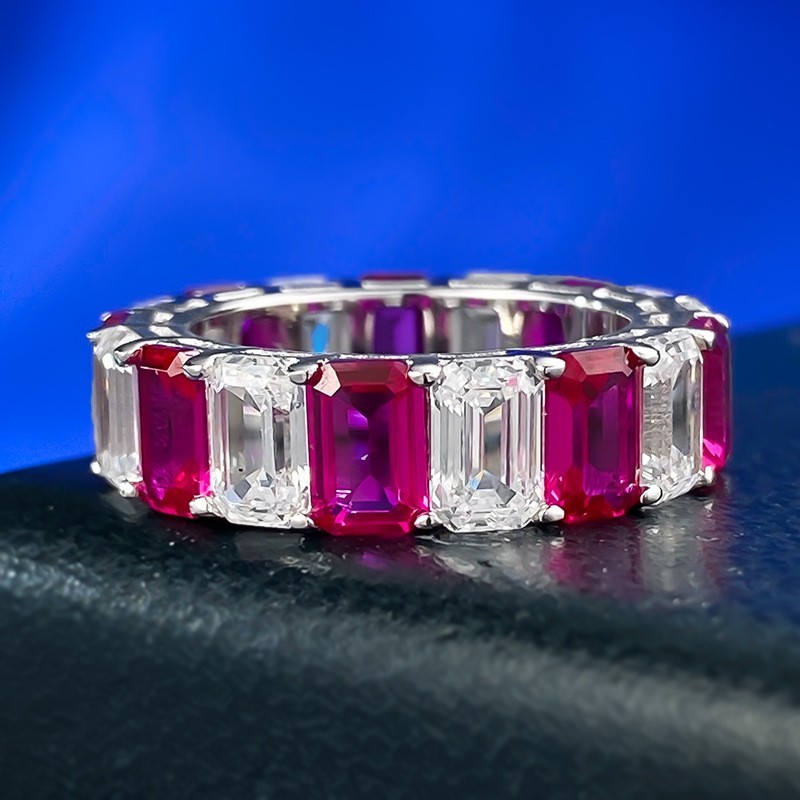 9ct Lab Grown Ruby & White Diamond D Color FL Clarity Ring, 18K Gold Vermeil