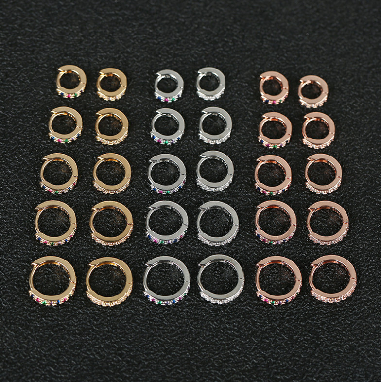 5/6/7/8/9mm 2Pcs Silver Gold Plated CZ Huggie Hoop Small Earrings Men Women TH2