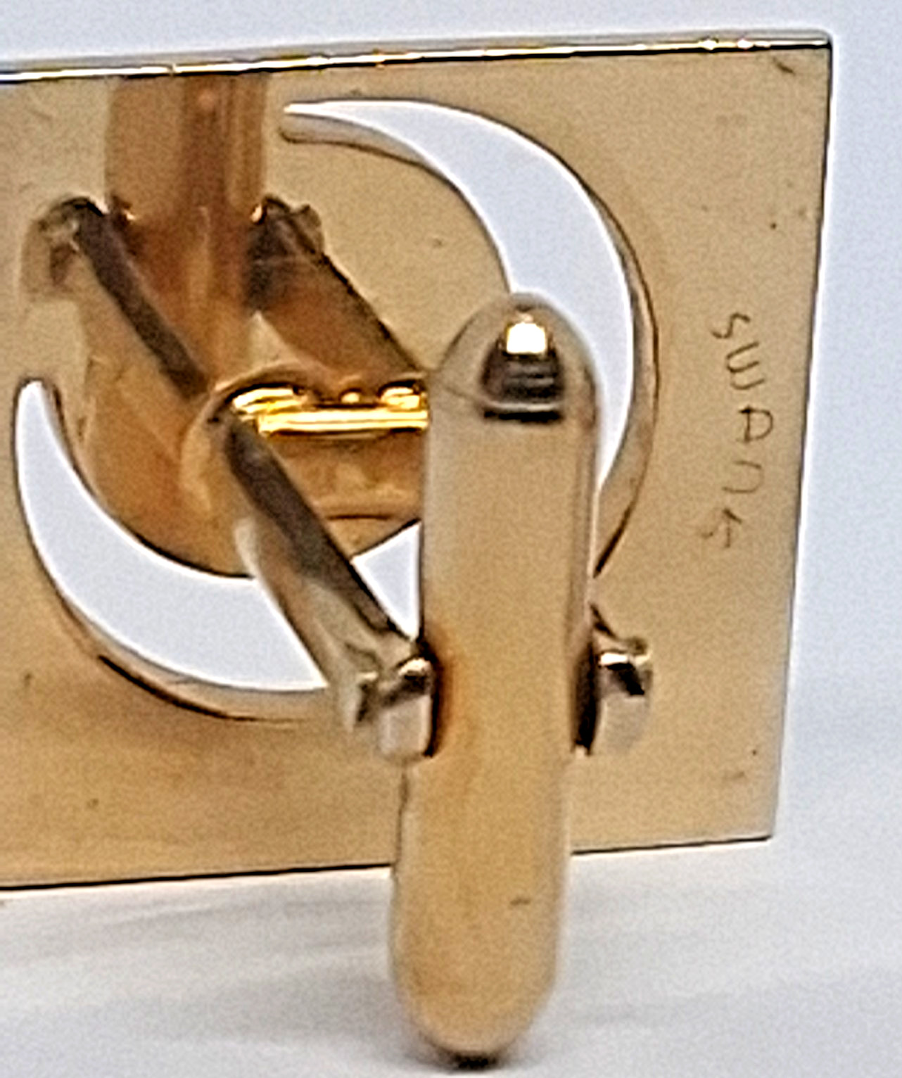Vintage Swank Gold Tone Square with Crescent Outline and Star Center Cufflinks