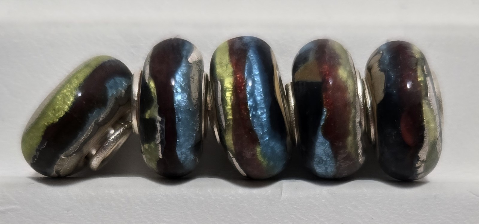 Glass Beads Large Hole Charm Lot of 5 – Green, Blue & Brown – NWOT