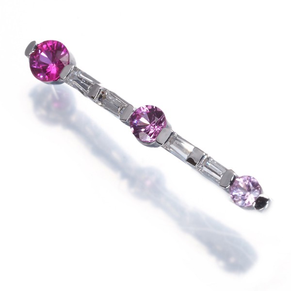 Pink Sapphire 0.39ct Diamond 0.11ct Tapered-cut Pendant 18K 750 White Gold