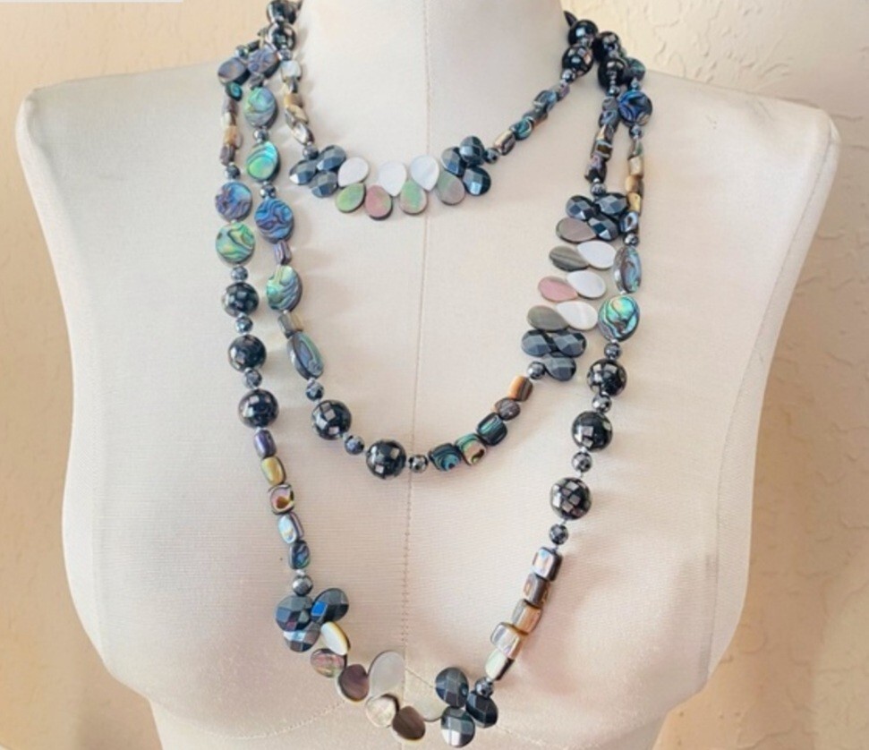 DALLAS PRINCE Necklace Designer GEMS OF THE SEA Multi Gem Bead 72″ M of Pearl