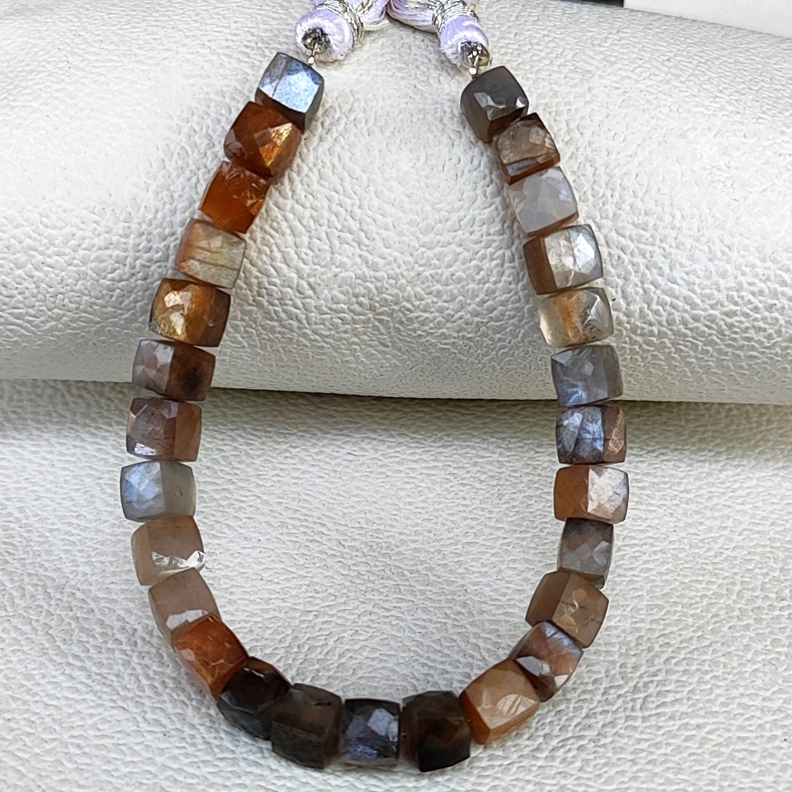 6.5mm Golden Shine Moonstone Faceted Cube Gemstone Beads 7″ Strand From India