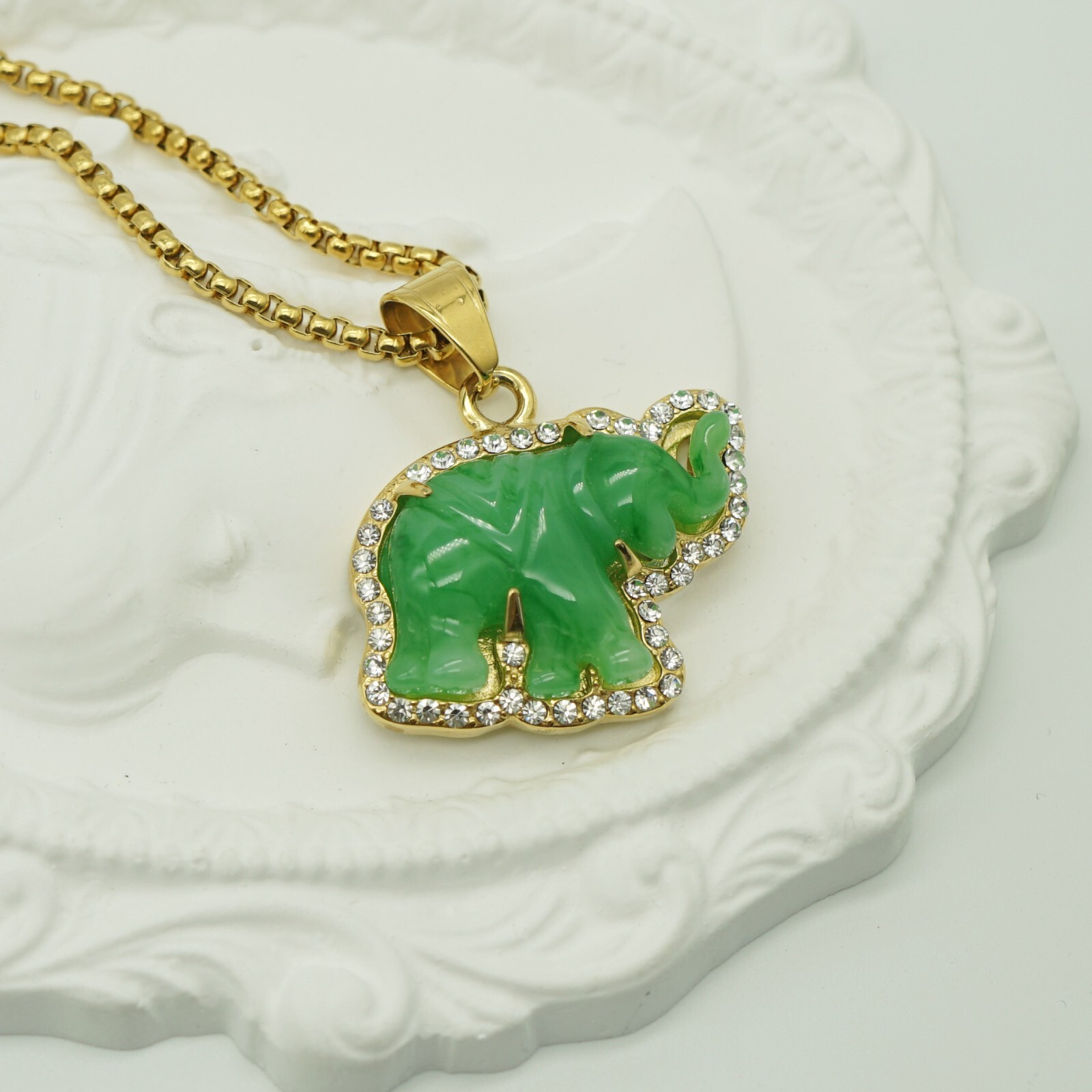 Elephant Pendant Necklace W/ 18K Gold Plated Crystal Charm Hip Hop Chain Jewelry