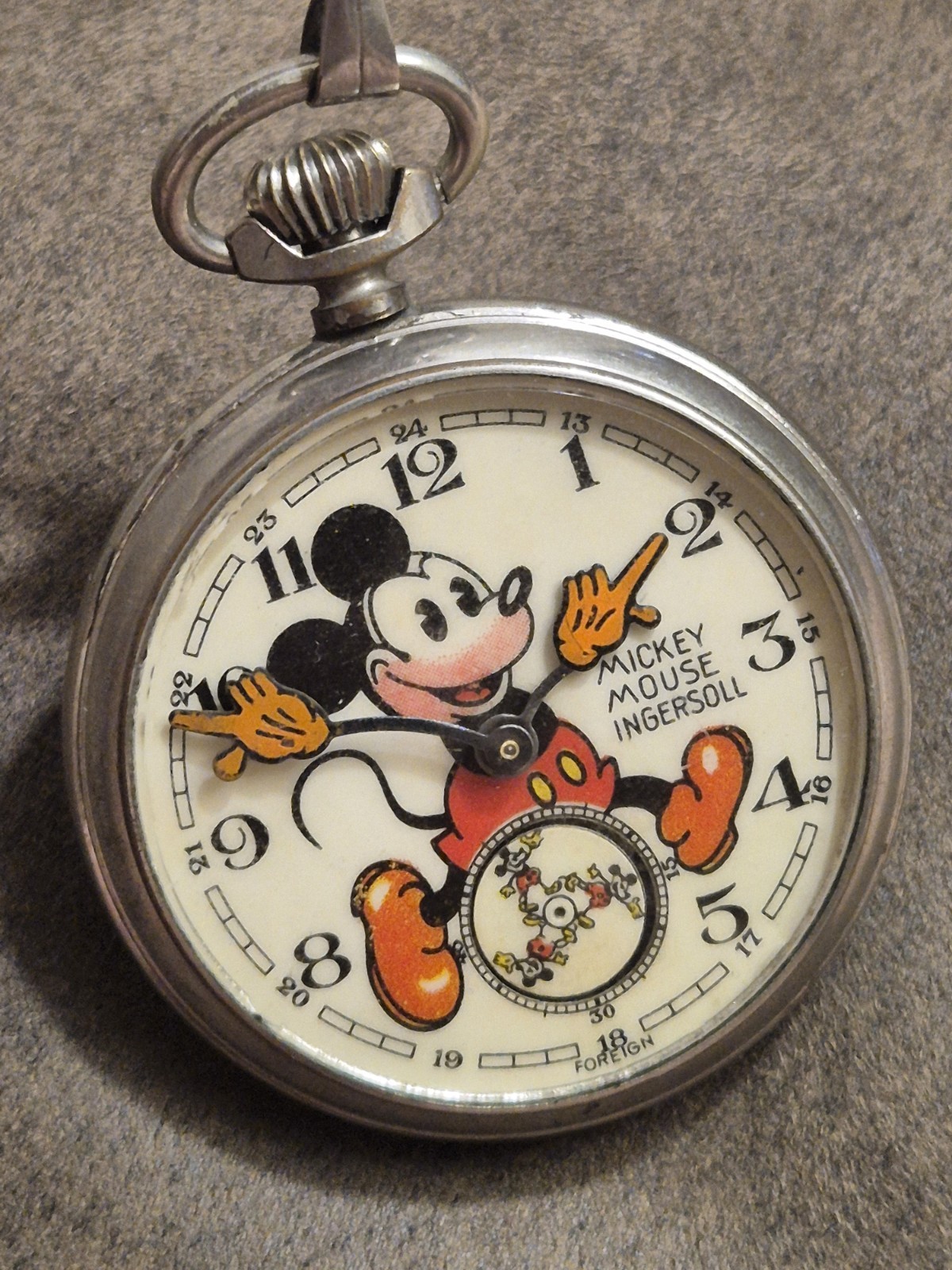 Vintage Ingersoll LTD of London Bearded Mickey Mouse Pocket Watch 50 mm Working