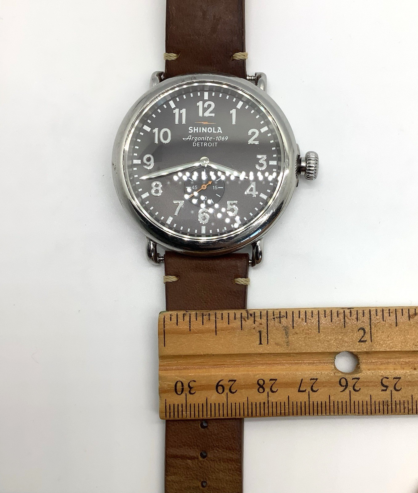 Shinola Argonite-1069 The Runwell Watch Brown Leather Band Not Ticking, As Is