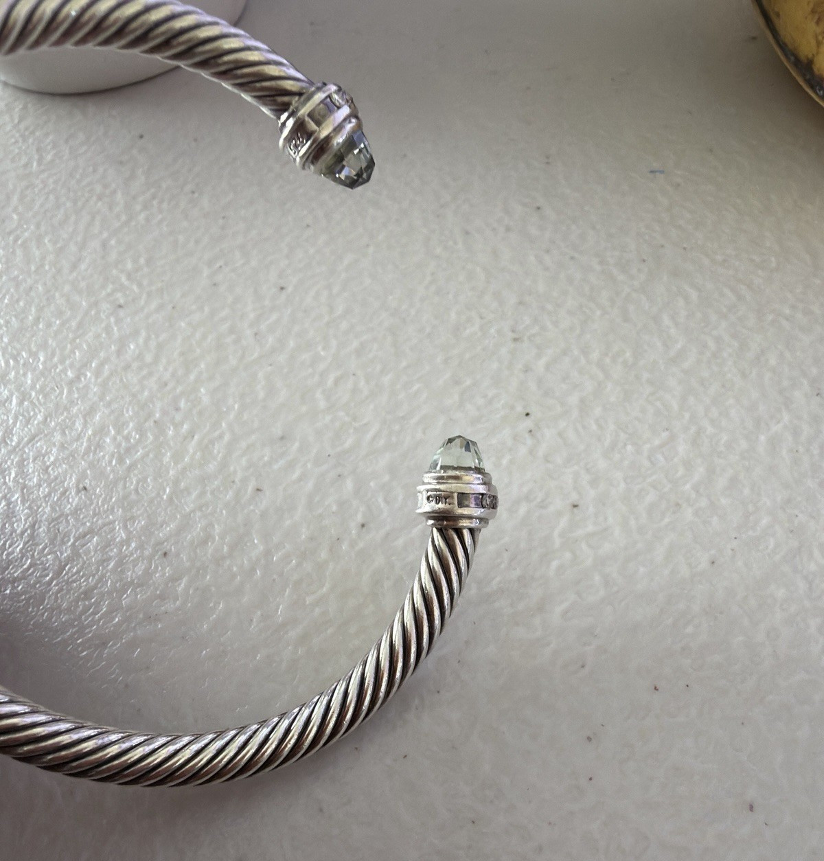 David Yurman Sterling Silver Prasiolite & Diamond Cable Cuff Bracelet 5 mm 6.5″