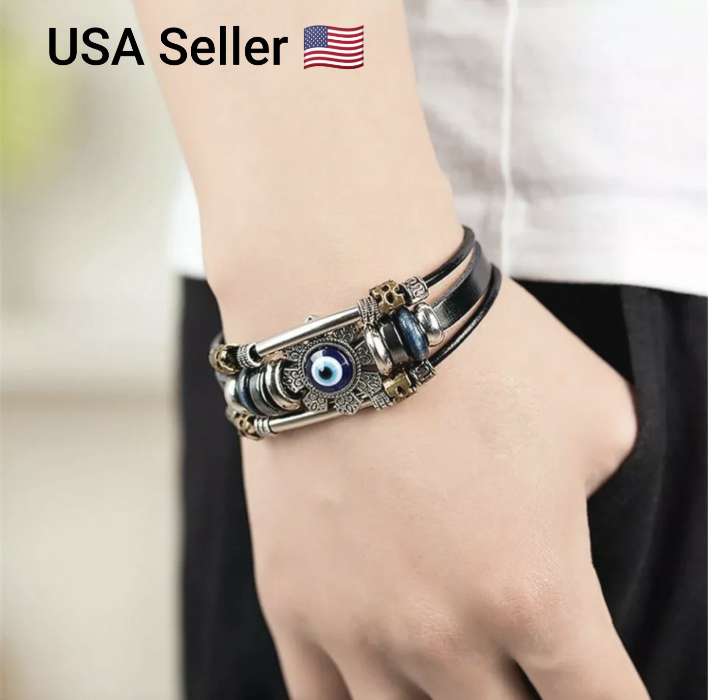 New Lucky Eye Turkish Evil Eye Bracelets Men Women Punk Style Flower Handmade