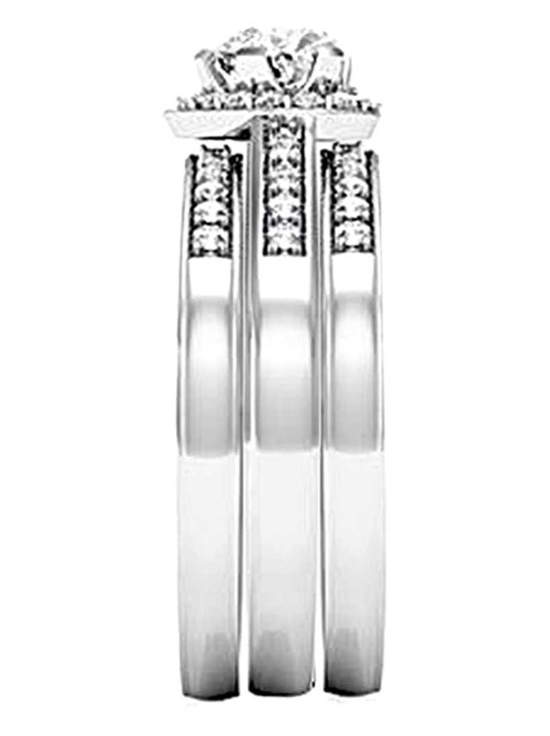 His and Hers Wedding Rings 4 pcs Engagement Sterling Silver Stainless Steel Set
