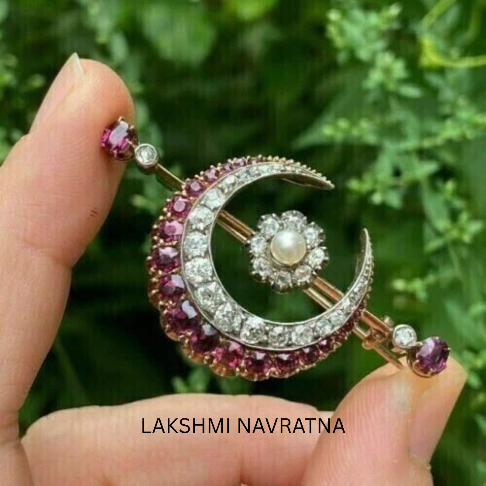 1.50Ct Round Cut Simulated Ruby Antique Moon Brooch Pin 14K Yellow Gold Plated