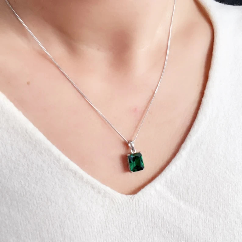 Elegant Mens Emerald Pendant 925 Sterling Silver Ring Gift Jewelry Gift Pendant
