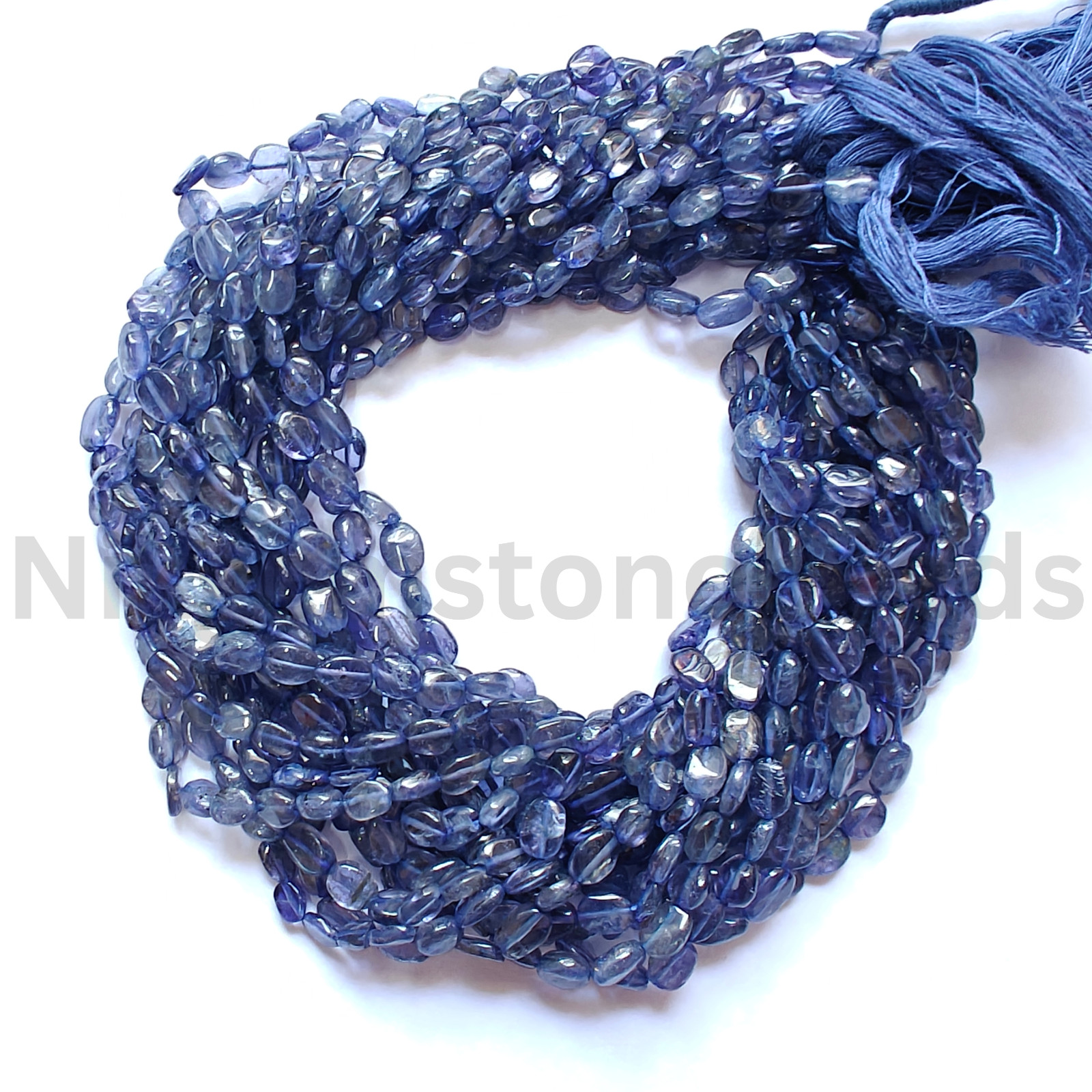 Natural Blue Iolite Beads, Smooth & Plain Oval Cut Gemstone, 6.50-8.00 MM.
