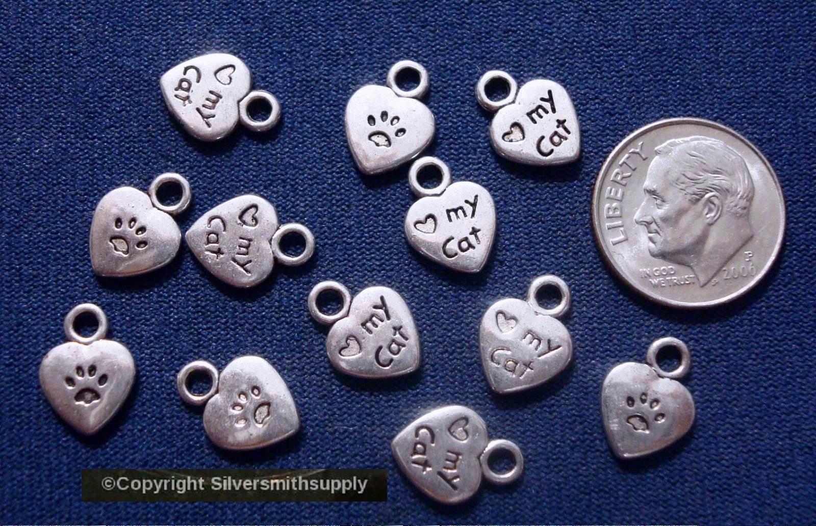12 Heart my cat paw jewelry earrings pendants charms silver plated zinc cfp056