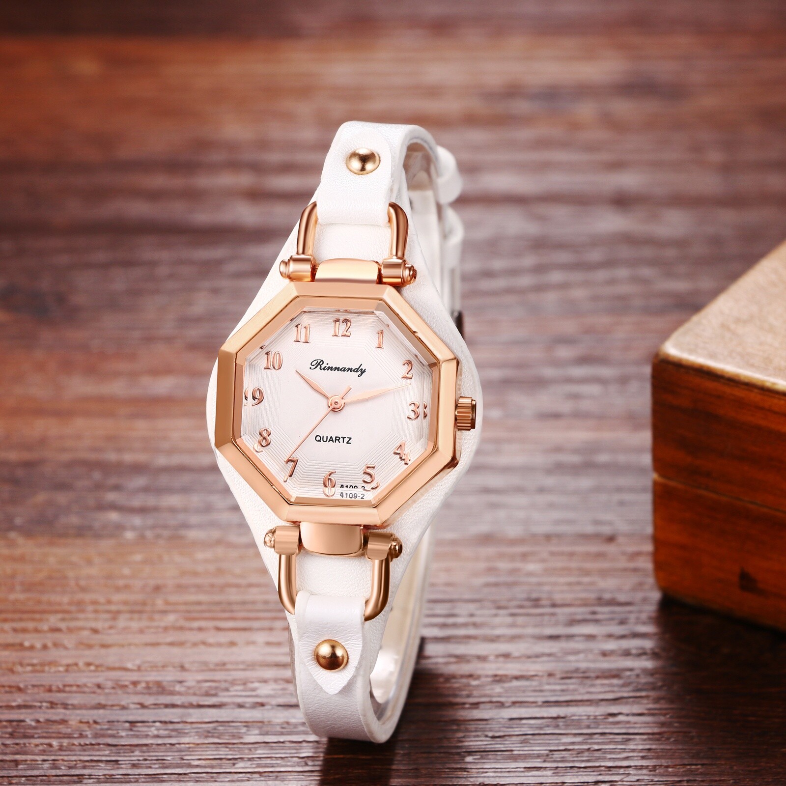Women Retro Octagon Dial Design Quartz Slim Leather Band Ladies Dress WristWatch