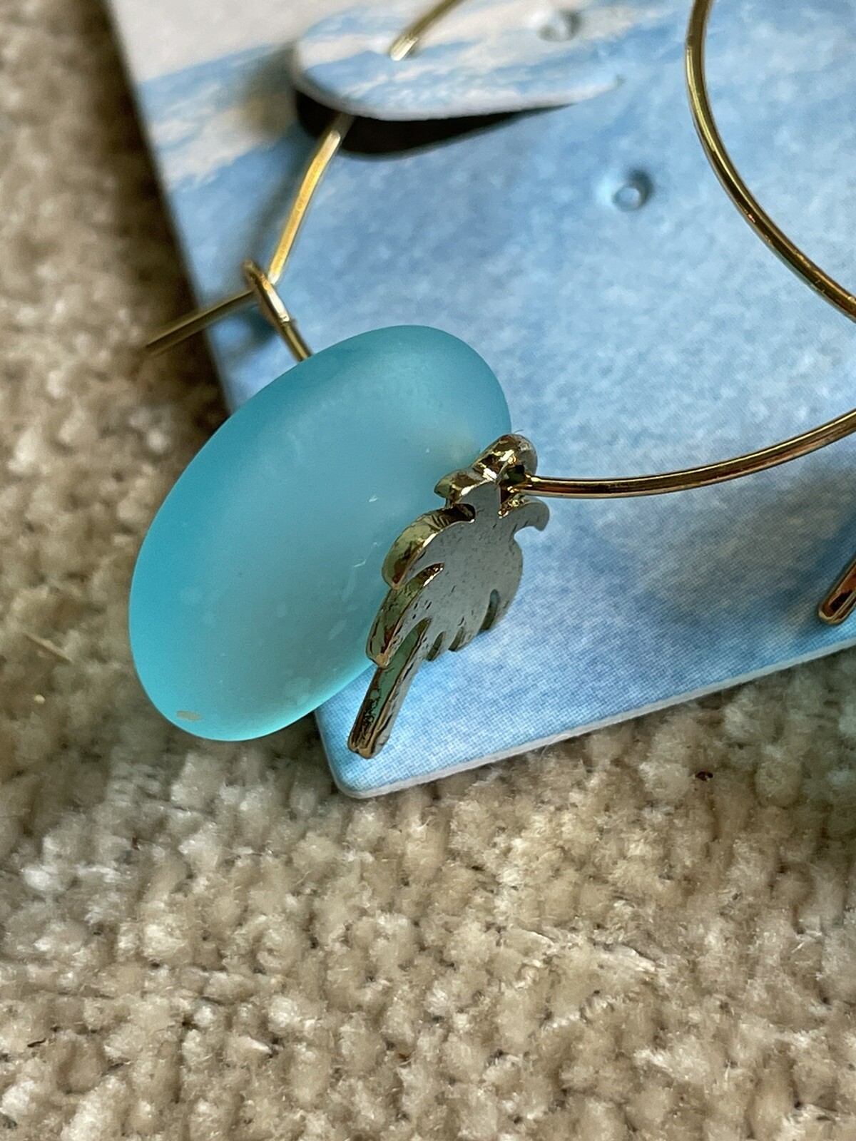 Elsie & Zoey Blue Sea Glass Palm Tree Hoop Earrings Gold Tone Boutique Coastal