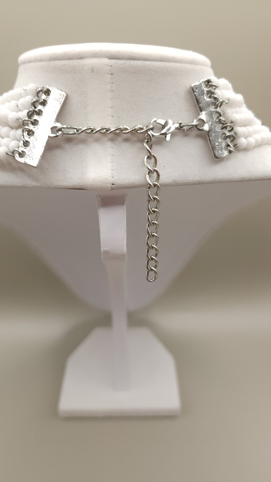 Vintage Black White Beaded Collar Choker Necklace Multi Strand Art Deco 80s 90s