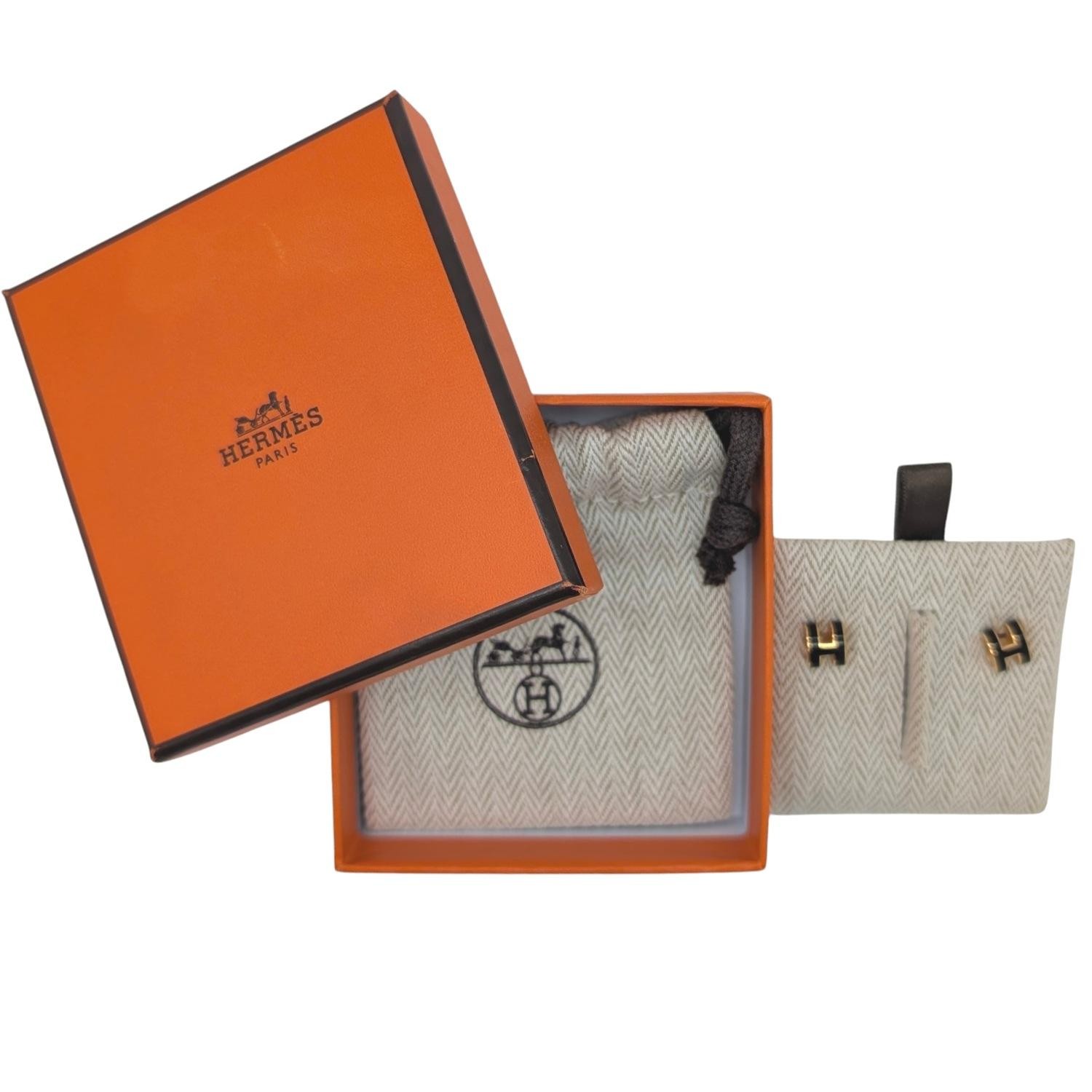 Hermès Mini Pop H Earrings – Black & Yellow Toned Gold