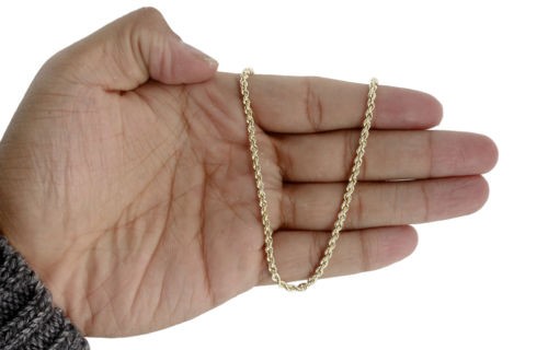 Mens Ladies 1/10th 10K Yellow Gold 3mm Hollow Rope Chain Necklace 16-30 Inch