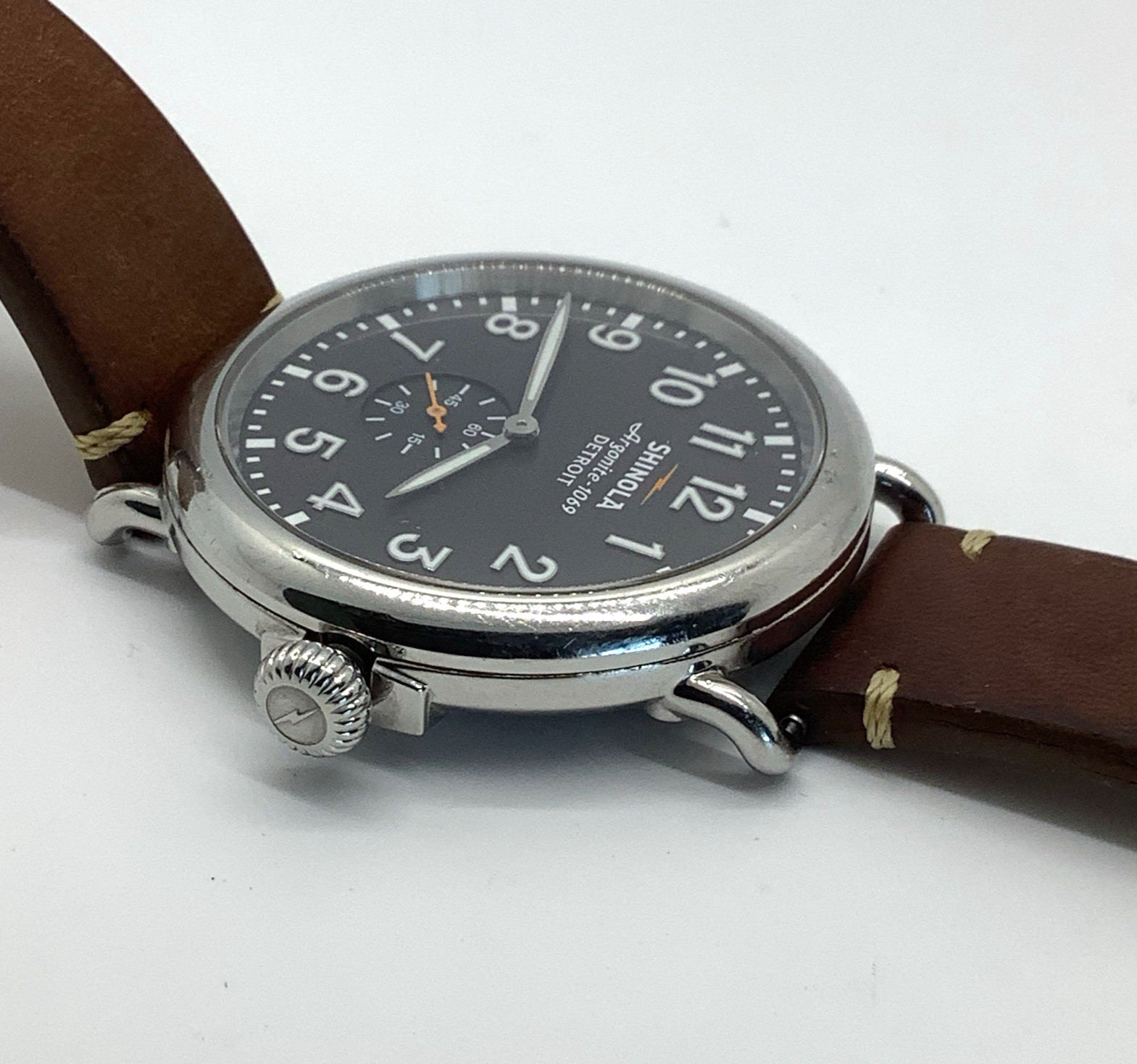 Shinola Argonite-1069 The Runwell Watch Brown Leather Band Not Ticking, As Is