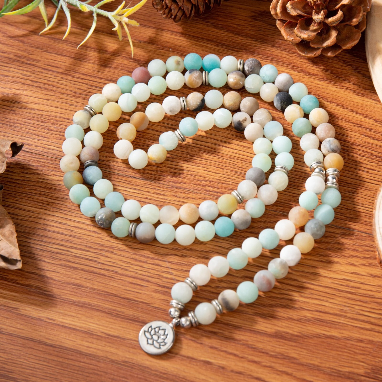 2025NEW! Natural Amazonite Gemstone Healing Bracelet 108 Beads Mala Women Gift