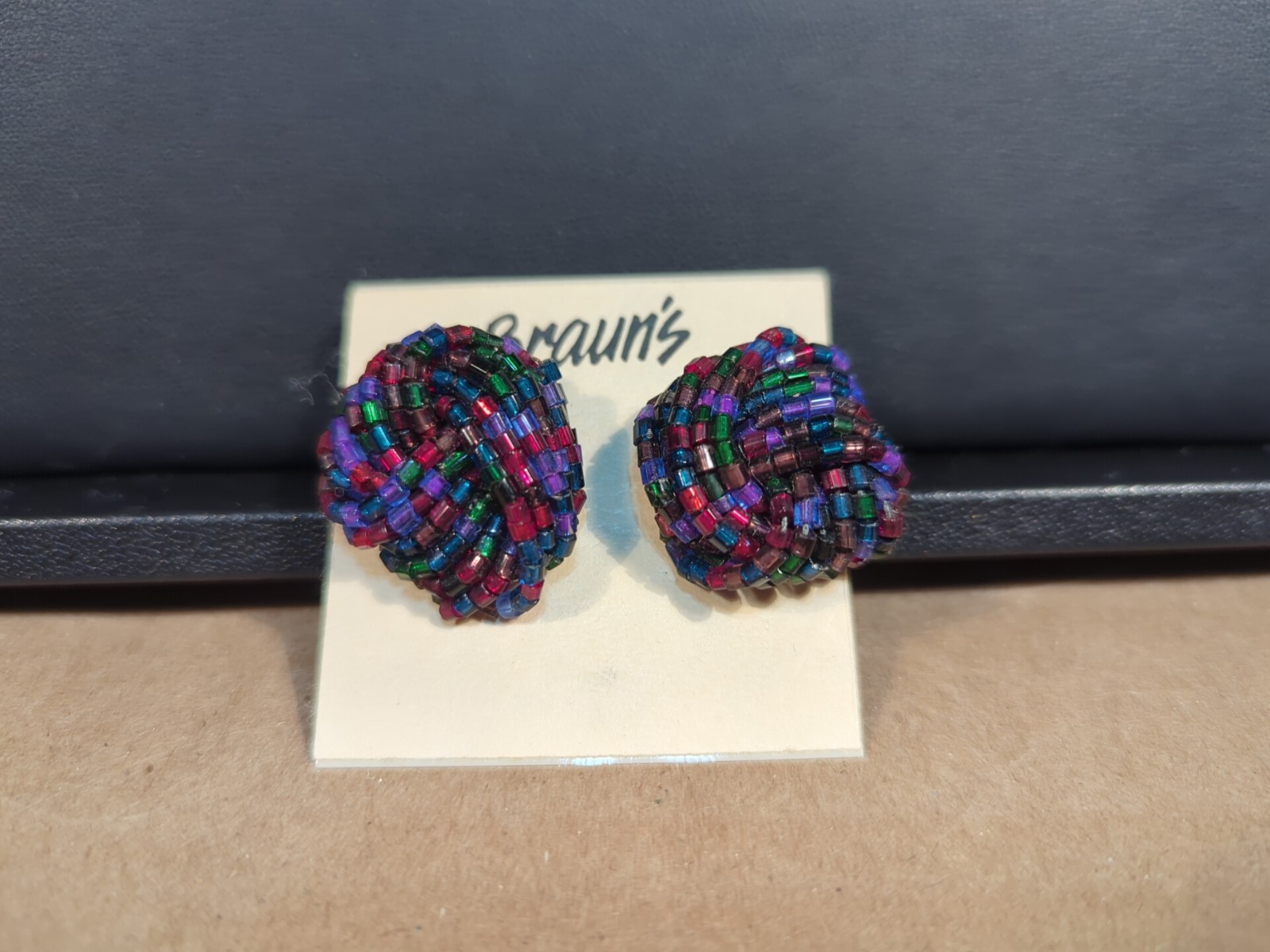 Vintage 1980-1990’s Braun’s Colorful Beaded Knot Peirced Earrings NWT