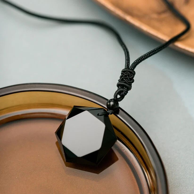Black Obsidian Hexagram Pendant Men Women Necklace Amulet Energy Protection