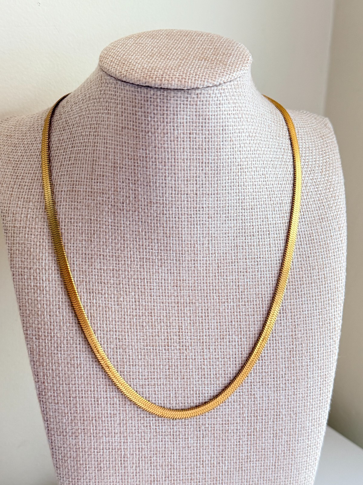 Classic Gold Tone Flat Herringbone Snake Chain Necklace