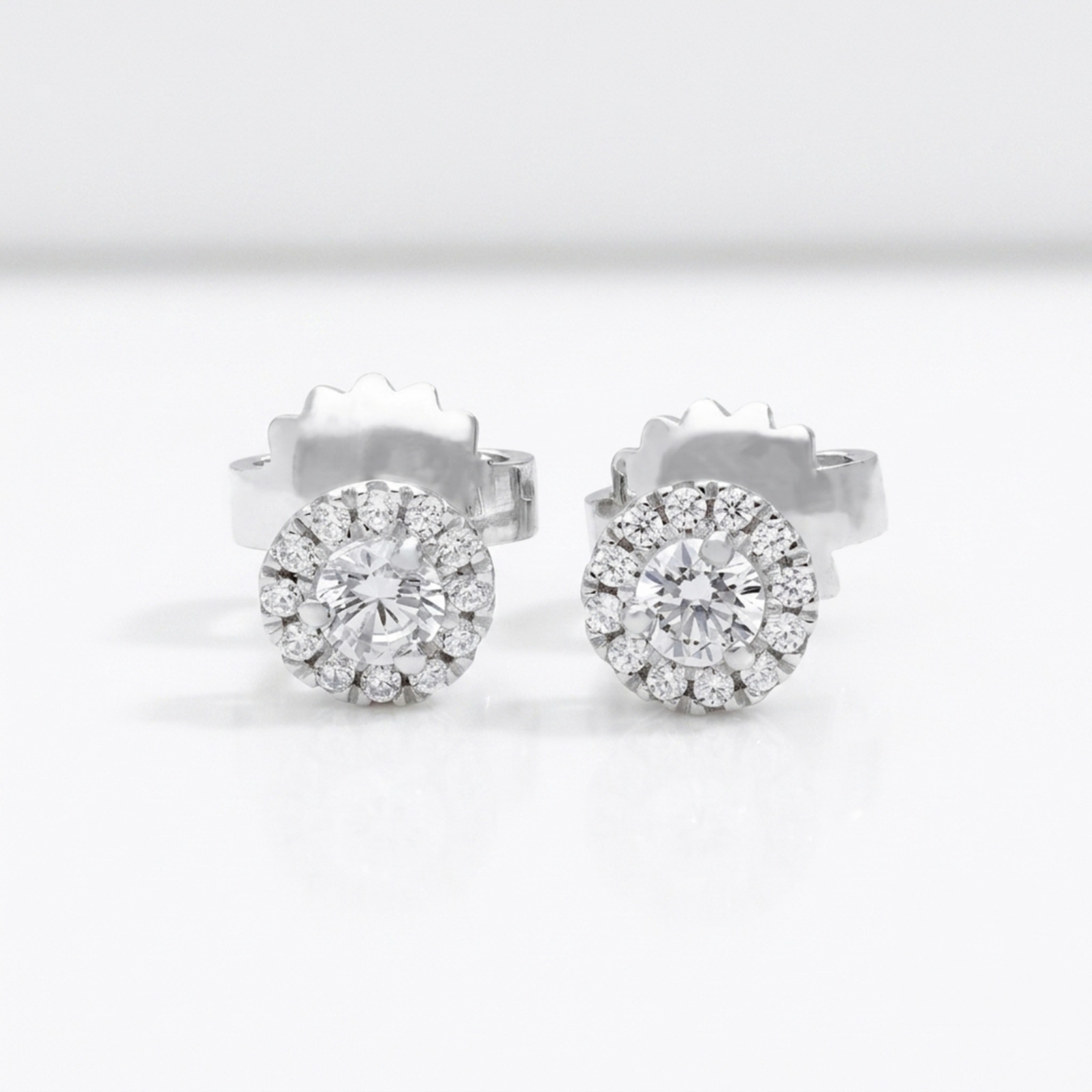 14K Solid Gold 0.50 CT Round Lab Grown Diamond Halo Stud Pushback Fine Earrings
