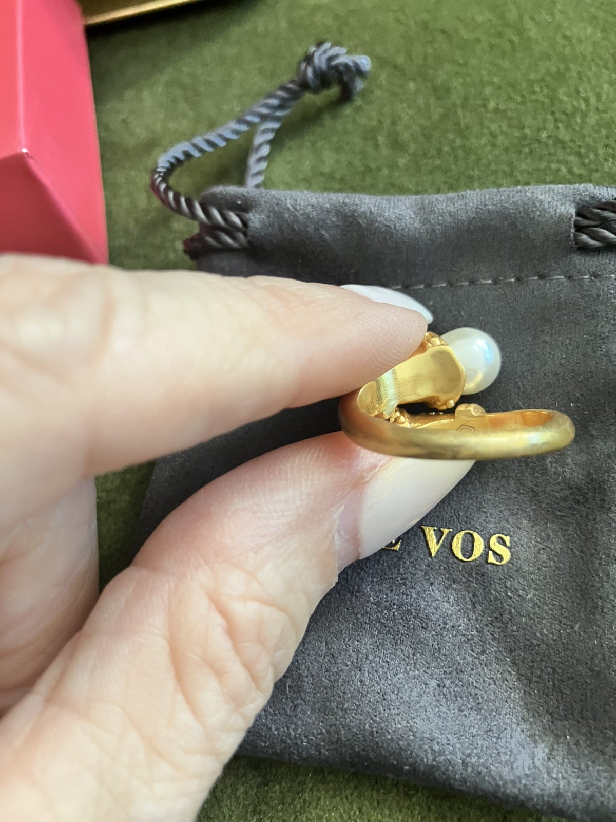 Julie Vos Baroque Demi Wrap Ring Gold Pearl EUC