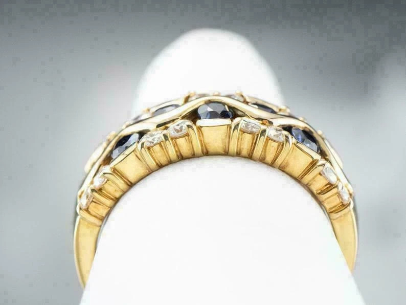 1.80Ct Round Lab Created Blue Sapphire Wedding Band Ring 14K Yellow Gold Plated