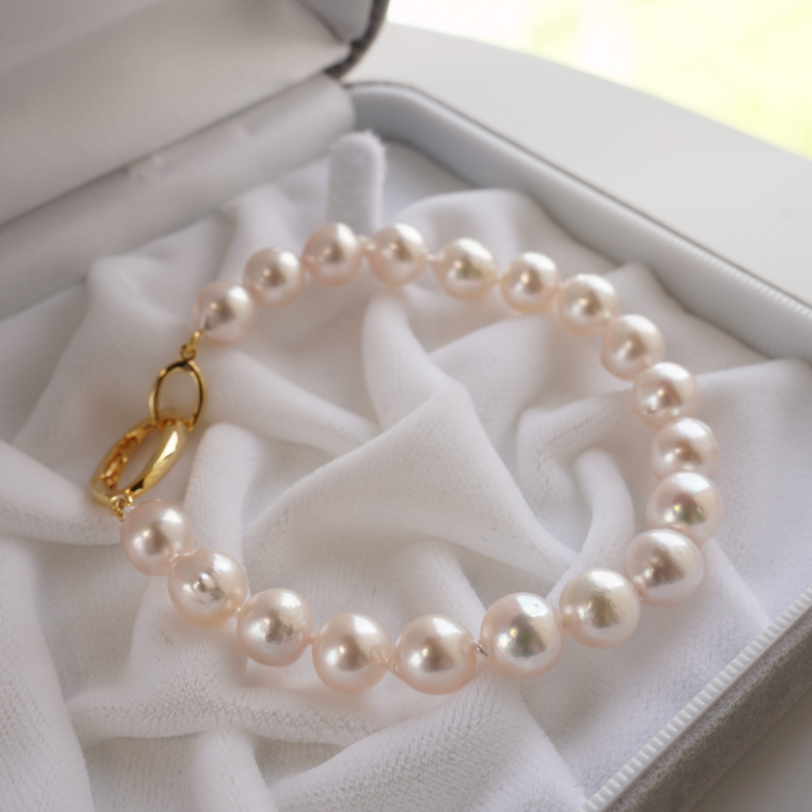 8-8.4mm Baroque White Japanese Akoya pearl Bracelet Sterling Sliver Clasp, 8″