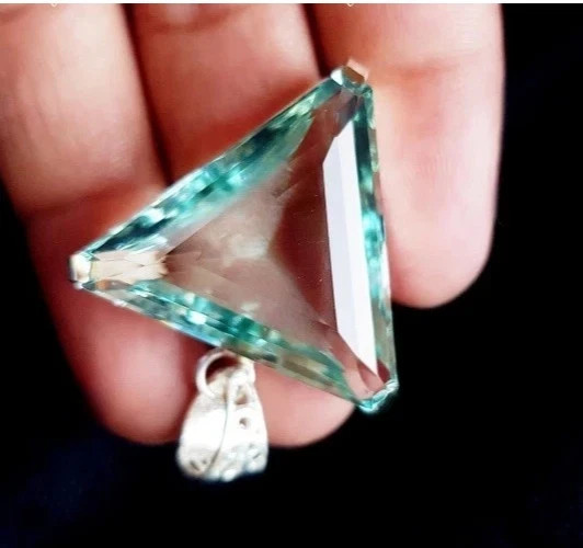 51.22 Ct+ Trillion Aquamarine Natural Topaz 925 Solid Silver Pendant Gemstone A+