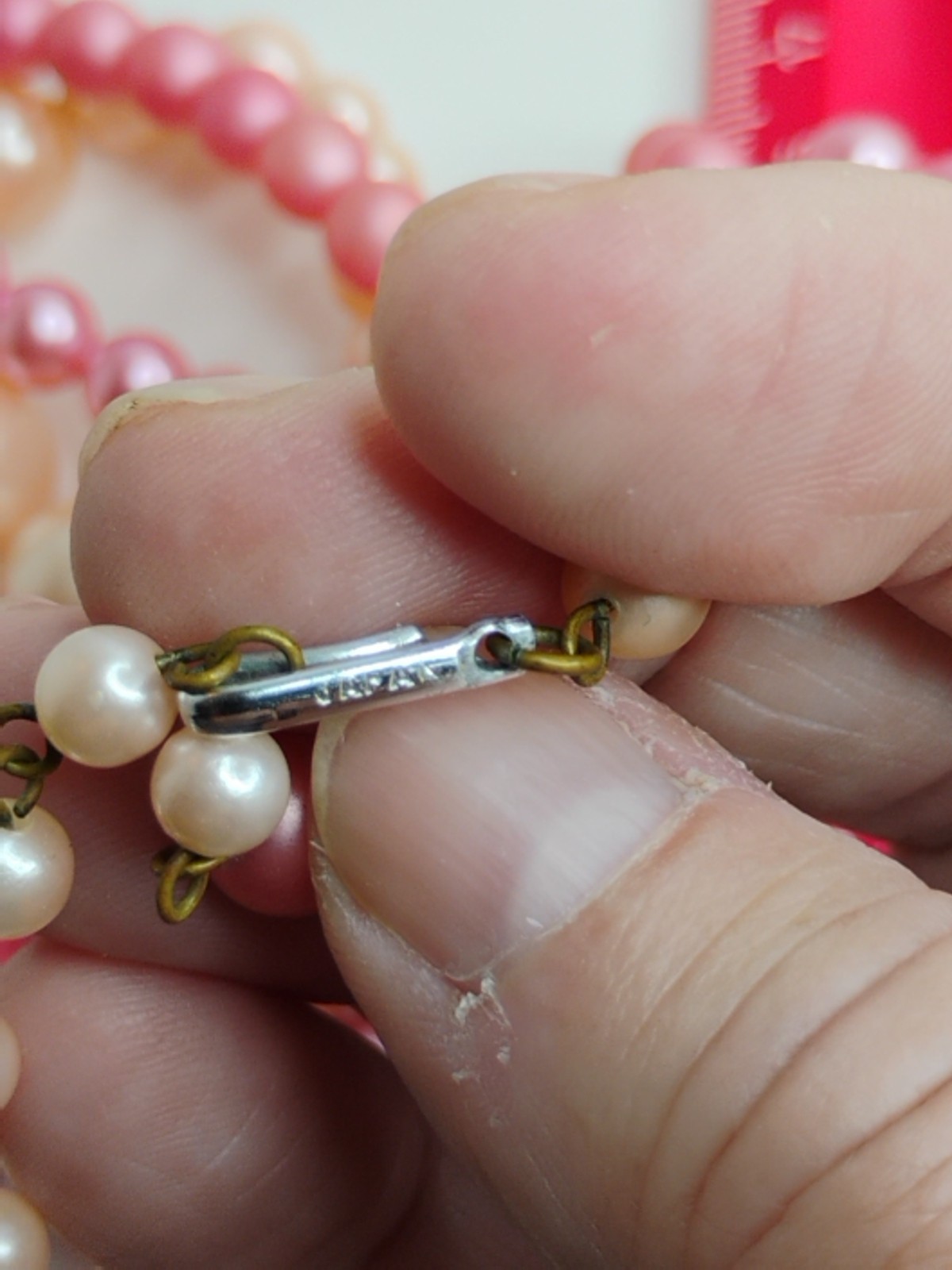 Japan On Clasp Two Necklaces ,Pink And White Faux Pearls, , Vtg