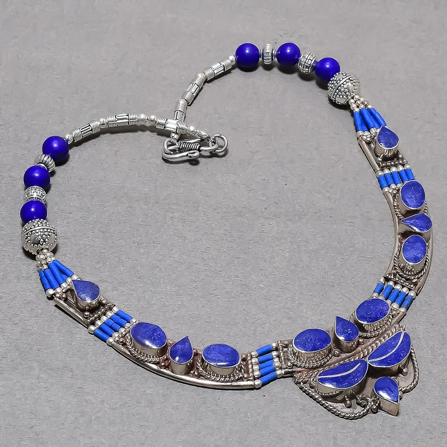 Lapis Lazuli Gemstone Tibetan Necklace Nepalese Handmade Nepali Jewelry 18″ N25