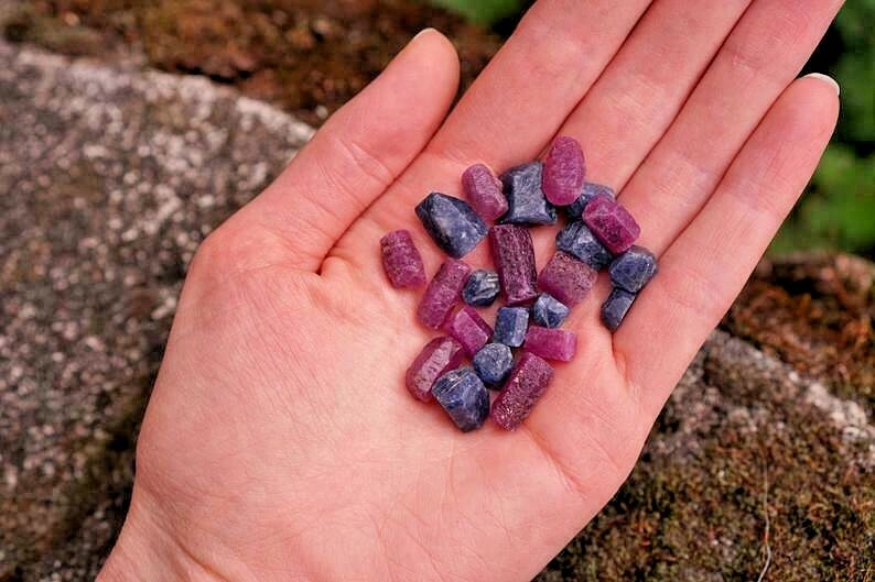300 CT Natural Unheated CERTIFIED Ruby Raw + Sapphire Loose Gemstone Rough Mix