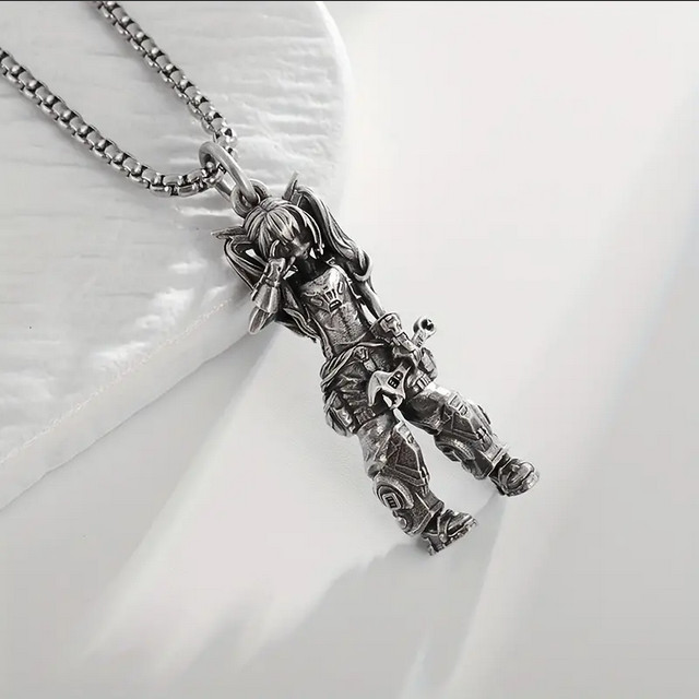 Mechanic Girl Jewelry Vintage Silver Sexy Goddess Standing Pendant Necklace