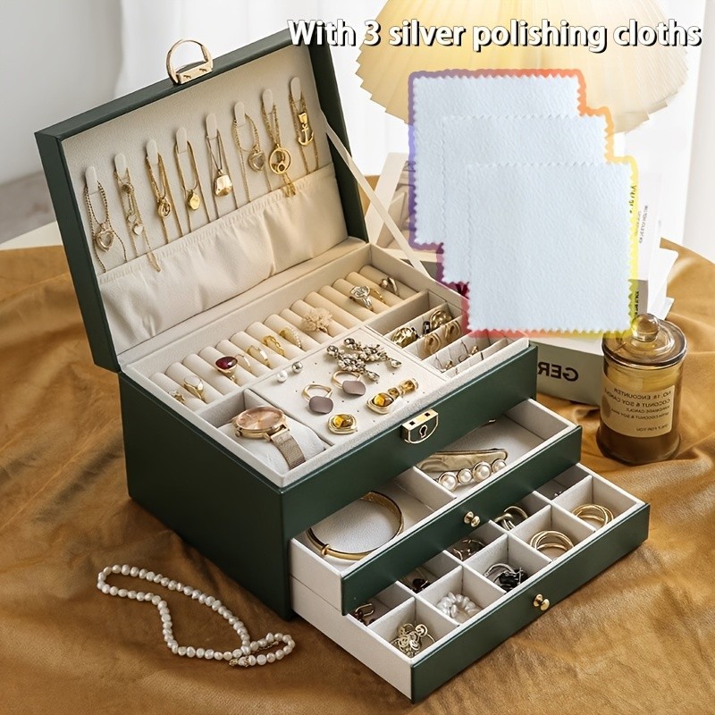 Jewelry Box Organizer 2/3 Tier PU Leather Display Case Large Gift Watch Storage