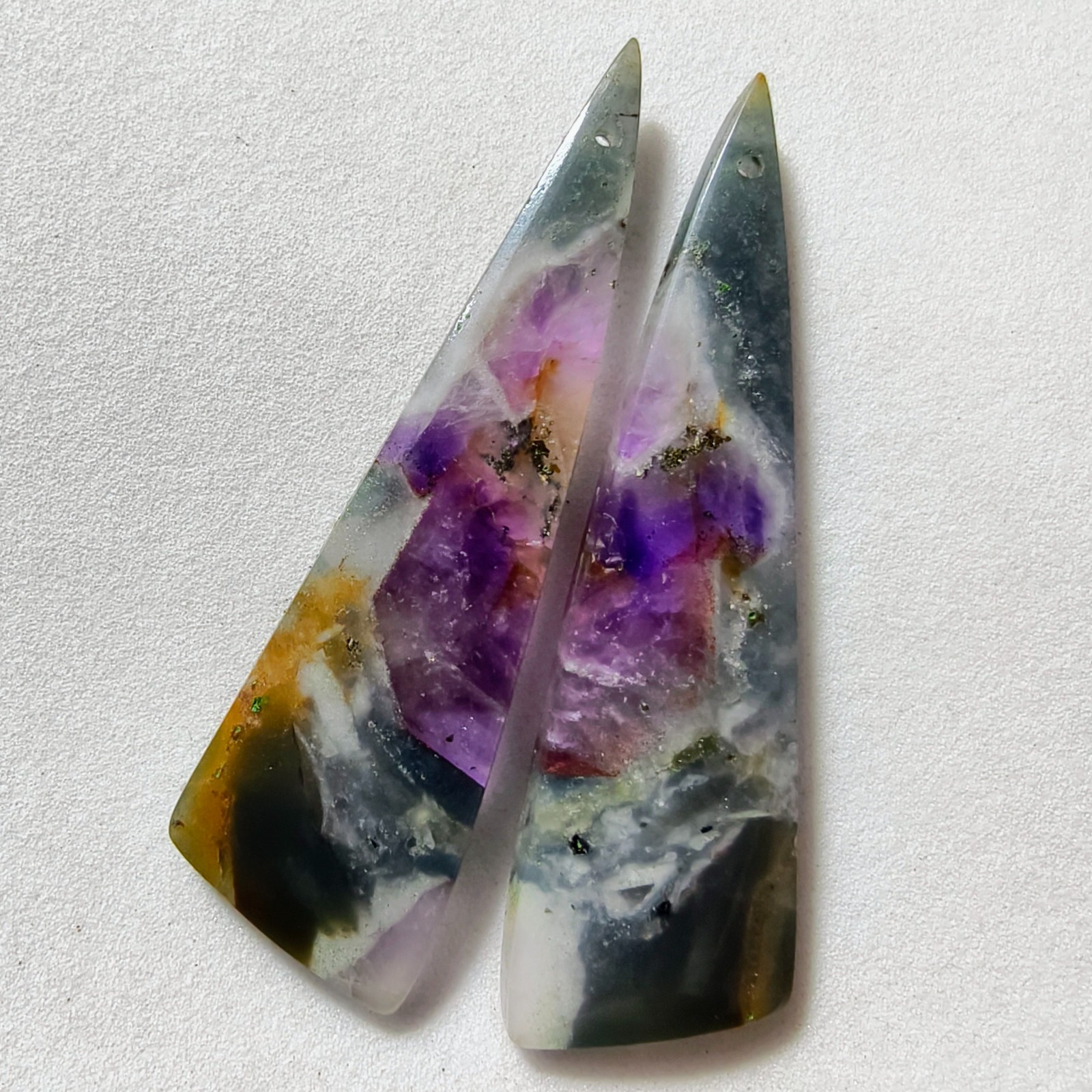 34 Cts Natural Amethyst Drilled Pair Cabochon Gemstone For Earrings 48.5×13.7 MM