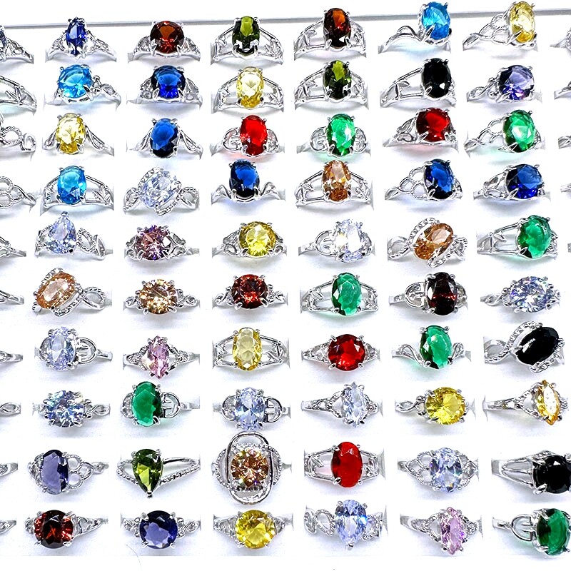 Wholesale 20/50/100pcs Rings For Women Silver Gold Plated Zircon Fashion Jewelry