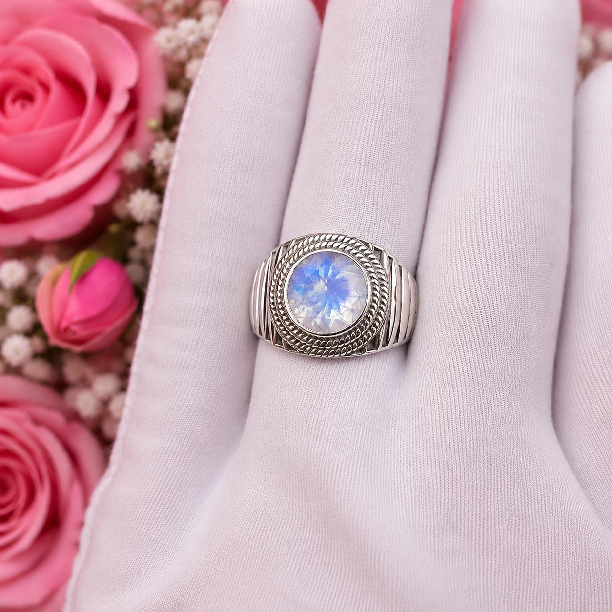 Natural Moonstone Ring 925 Sterling Silver Men’s Statement Handmade Ring