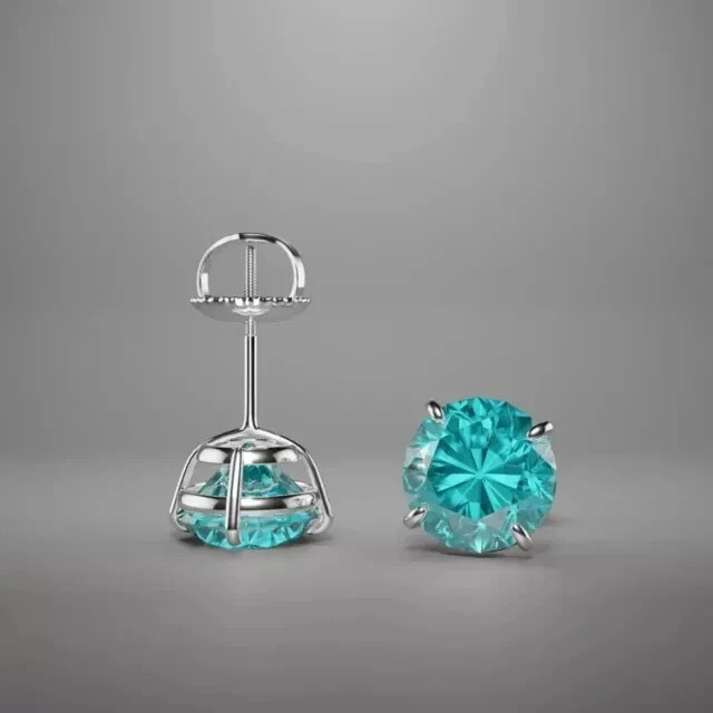 2Ct Round Cut Lab-Created Aquamarine Women’s Stud Earring 14K White Gold Plated