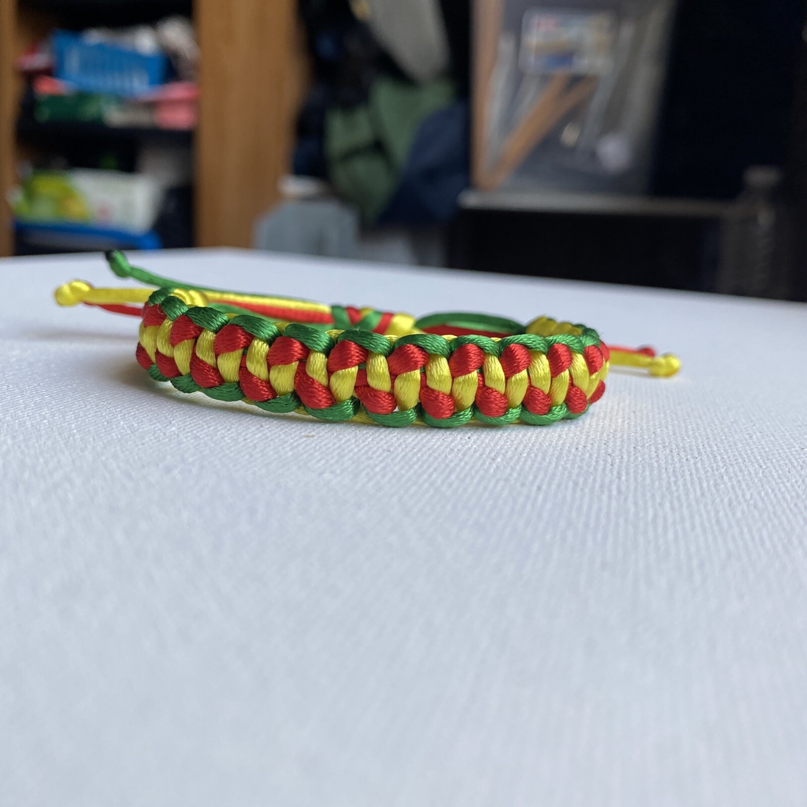 CAMEROON Bracelet GREEN RED YELLOW Satin Rattail Cord Shamballa Nylon Macrame